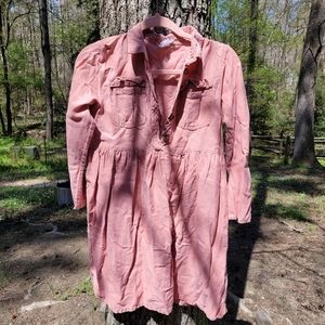girl's pink button up shirt dress